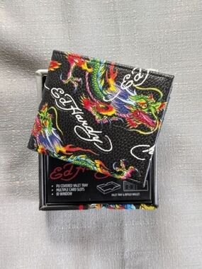 Ed Hardy Dragon Tattoo Print Faux Leather Wallet NEW!